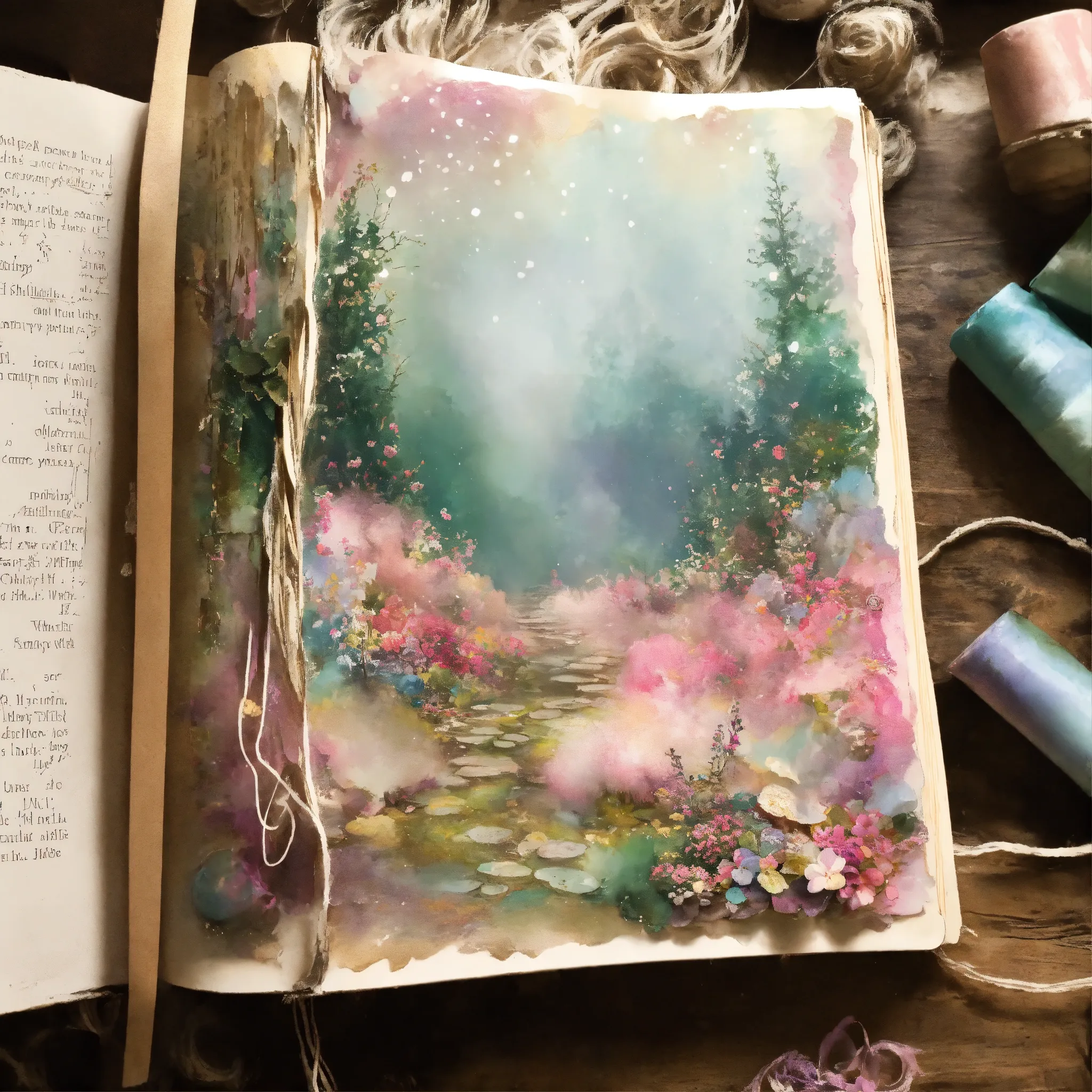 Watercolor journal spread with pressed flowers